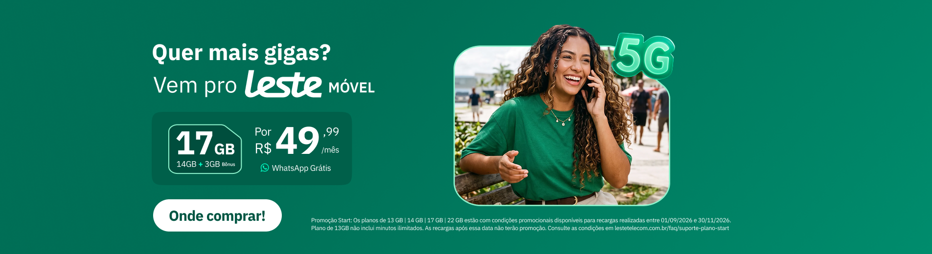Leste Móvel: plano de 17 GB por R$ 49,99 por mês