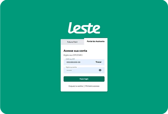 Tela de login do portal do assinante da Leste